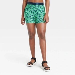 NWT - All In Motion - High Rise Sculpt Bike Shorts - Green Navy Leopard - 💙💚🤍